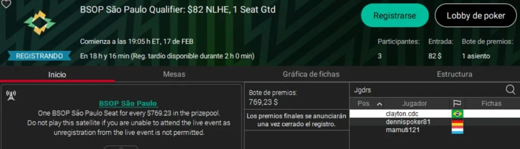 PokerStars BSOP São Paulo Satellite Qualifier