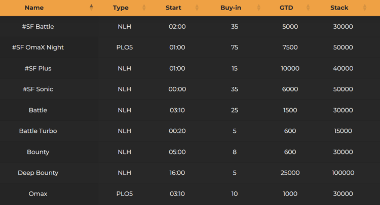 Suprema Poker Daily Schedule