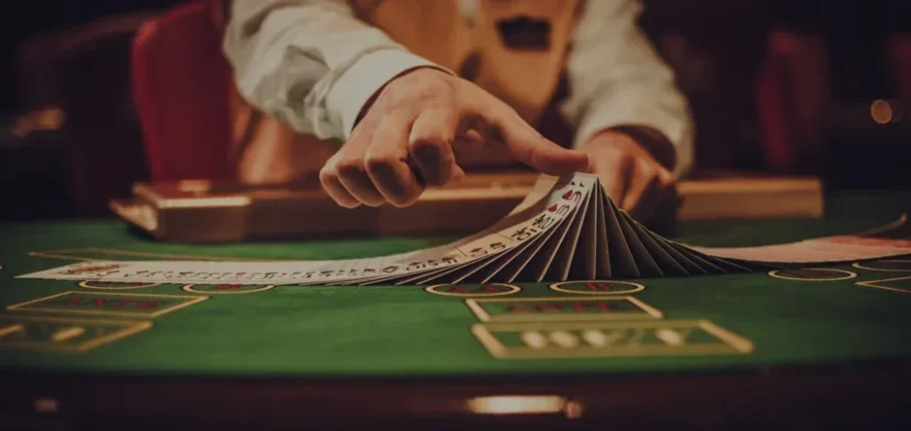 A dealer is caught cheating by pretending to shuffle the cards