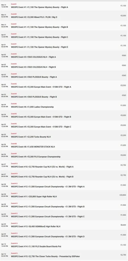Wsop Europa 2026 Praga Agenda Completa