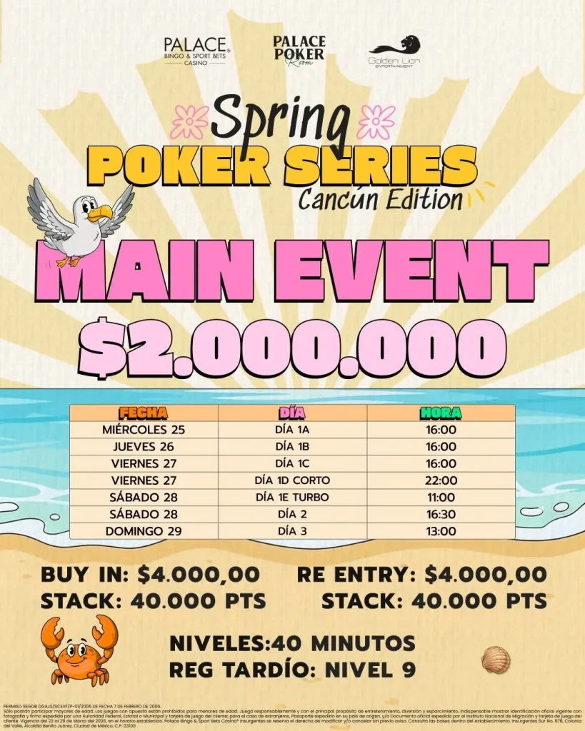 Spring Poker Series Palace Cancun Main Evented