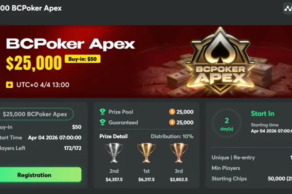 Countdown at BCPoker: the day of the APEX $25K GTD arrives