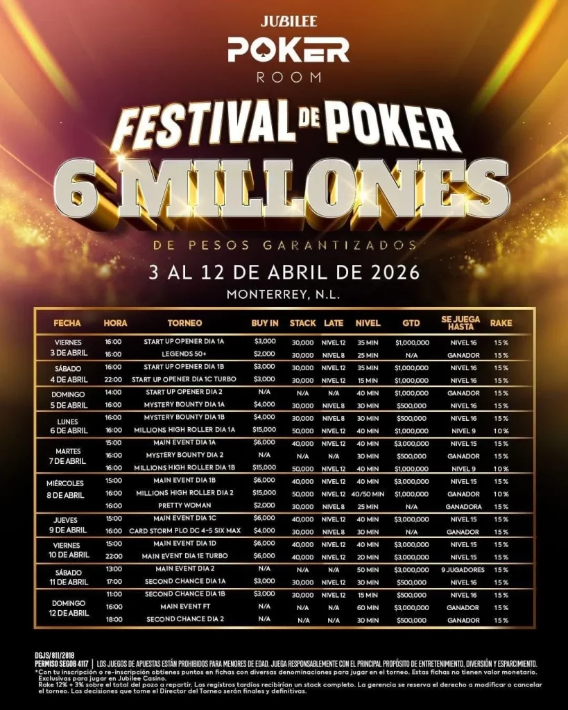 Festival De Poker Jubilee Monterrey April 2026Ed