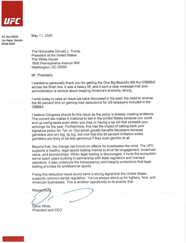 Dana White's letter to Trump